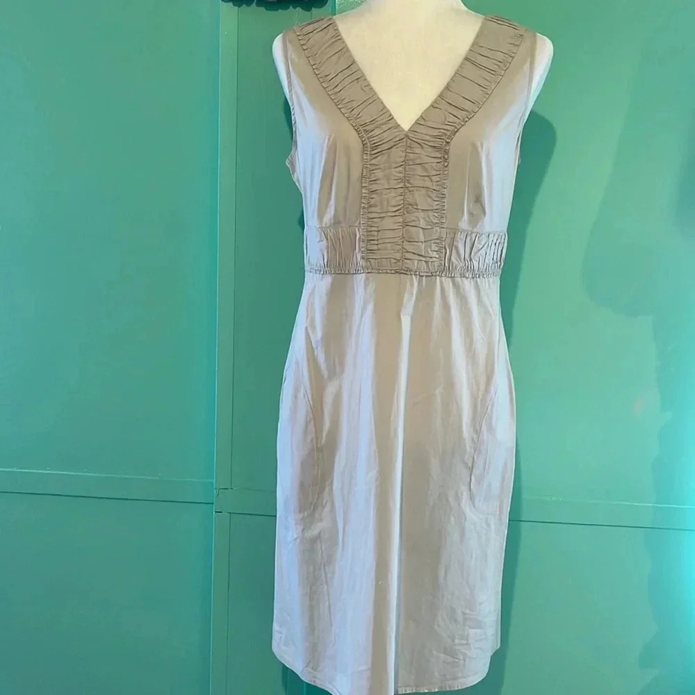 Talbots dress tan ruffle front sleeveless new